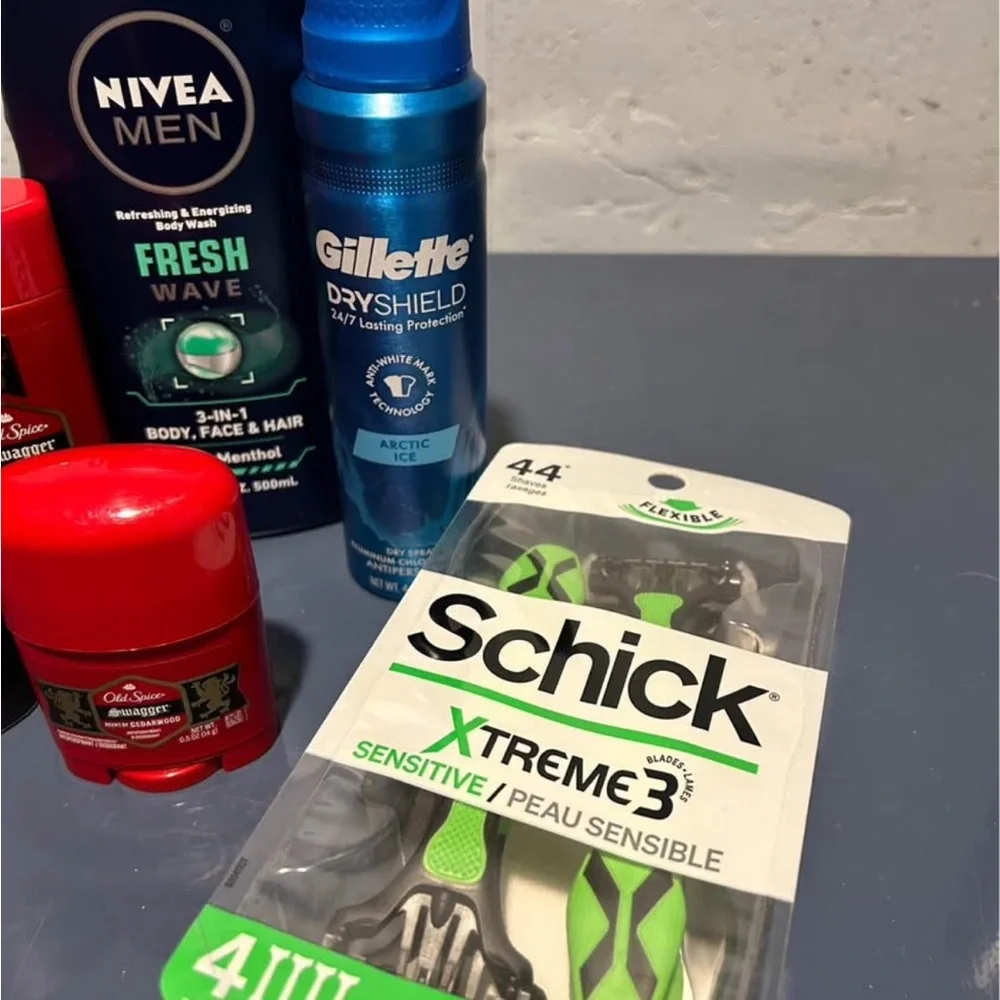 Mens toiletries bundle Axe, old spice, nivea men, gillette, schick